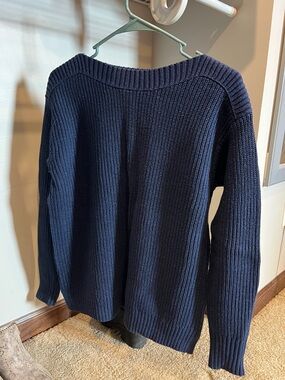 Belle by Kim Gravel Navy Ribbed Scoop Neck Sweater